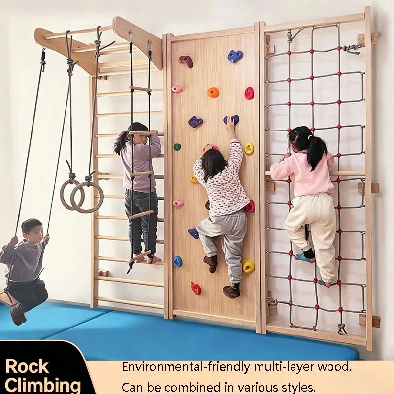 Muro de escalada combinado de madera para ni&ntilde;os
